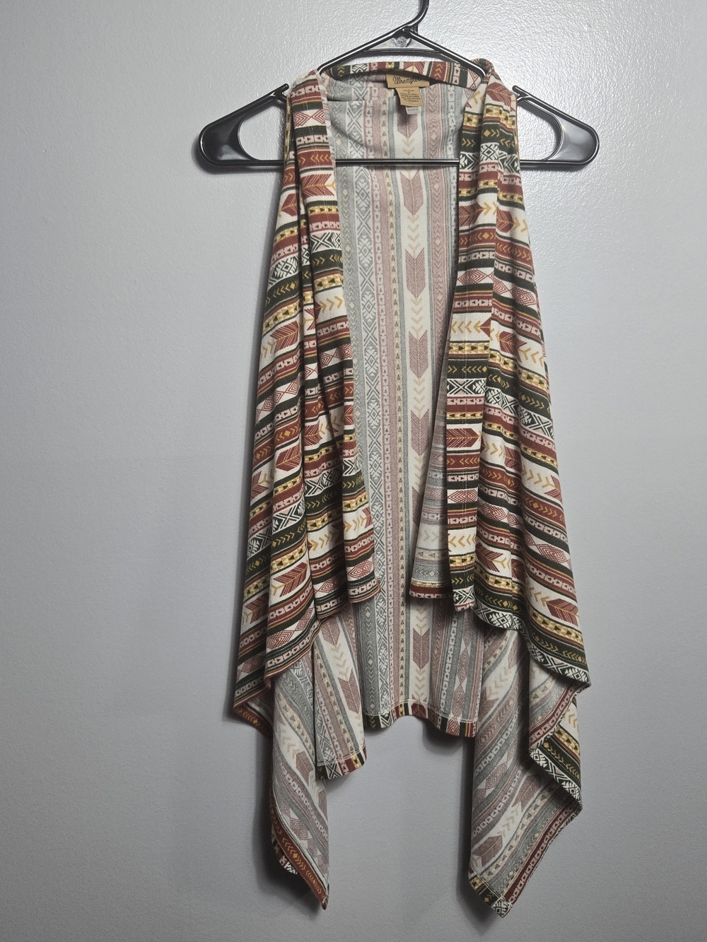 Wrangler Aztec Southwestern Open Front Draped Waterfall Cardigan Vest Small
